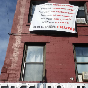 Greenpoint Landlord Hangs Giant 'Never Trump' Banner Above G Train